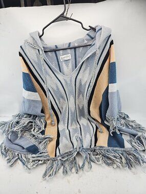 Cuddle Knit Striped Fringed Poncho